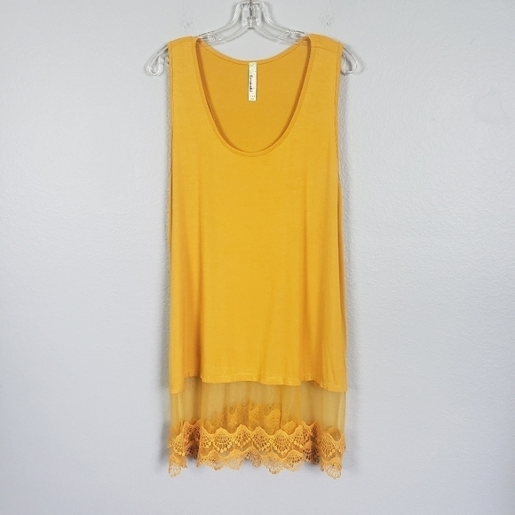 EMERALD Racerback Longline Tank Sheer Crochet Hemline Yellow 1XL - Picture 1 of 7